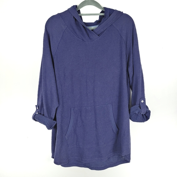 Calvin Klein Sweaters - Calvin Klein | Navy Blue Hooded Pullover Roll Tabs